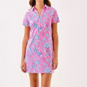 Lilly Pulitzer Pink Polo-Style Dress with Blue Floral Pineapple Print
